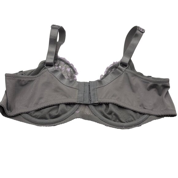 Janina Curved Plus Size 42C (95C) Underwire Bra Gray Purple Embroidery - Picture 3 of 5